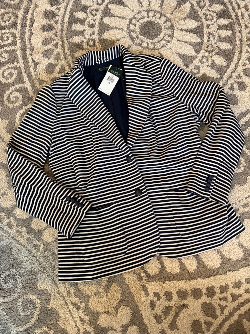 LAUREN Ralph Lauren blazer, navy and white stripe, size 1X NWT!